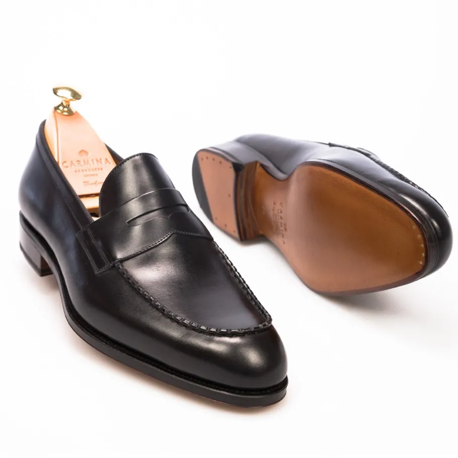 black_penny_dress_loafers__carmina_shoemaker_1.webp Shop Carmina Black Penny Dress Loafers | Shoemaker