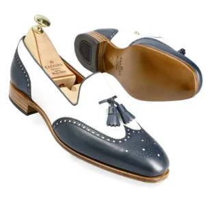 Hot Carmina MOCASSINS À GLANDS POUR FEMMES EN VITELLO MARINE ET BLANC | NAVY/WHITE