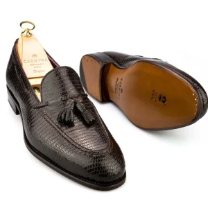 Store Carmina MOCASSINS A GLAND LEZARD MARRON |